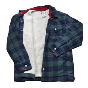 Tommy Bahama Kids Boys Green Navy Plaid Sherpa‎ Lined Flannel Shirt Jacket XL 14